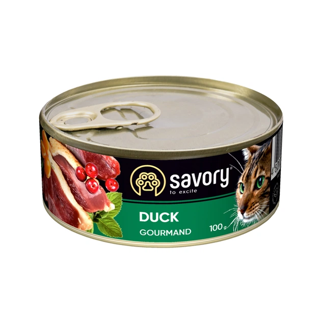 Вологий корм для кішок Savory Cat Can Adult для вибагливих котів (качка) 100 г (4820232630600) - изображение 1