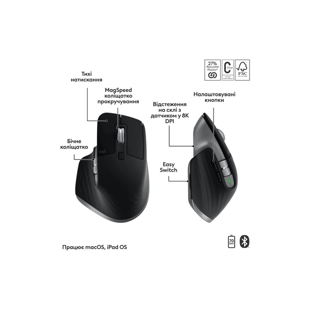 Комплект Logitech MX Keys S Combo для MAC Bluetooth/Wireles UA Space Grey (920-012845) - зображення 3