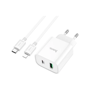Зарядний пристрій HOCO C80A Plus Rapido 1xUSB-C PD20W + 1xUSB QC3.0 + cable USB-C to Lightning White (6931474779892) зображення 1