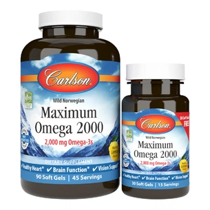 Жирные кислоты Carlson Омега Максимум 2000, Вкус Лимона, Maximum Omega 2000, 90+30 (CL17240) изображение 1