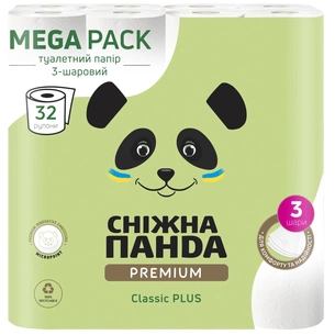 Туалетний папір Сніжна Панда Premium Classic Plus 3 шари 32 рулони (4820183972866) зображення 1