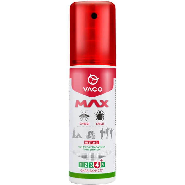 Спрей от насекомых Vaco Max от комаров, клещей и мошек Deet 30% с пантенолом 80 мл (5901821952590) - изображение 1