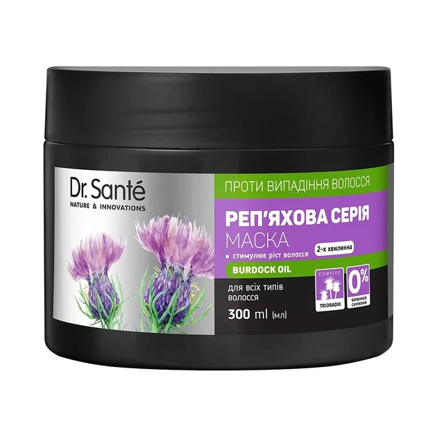Маска для волосся Dr. Sante Реп'яхова Серія Двохвилинна Від випадіння волосся 300 мл (4823015945076) - picture 1