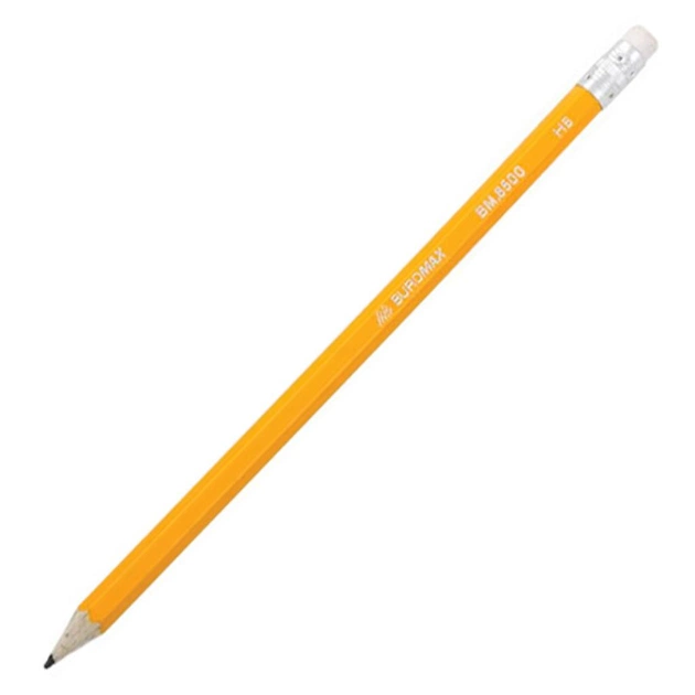 Олівець графітний Buromax HB, with eraser, yellow, tube, JOBMAX (BM.8500) - зображення 1