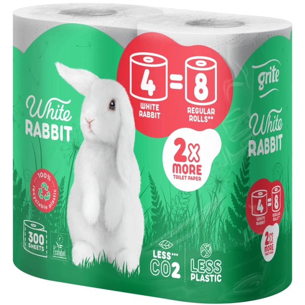Туалетний папір Grite White Rabbit 3 шари 300 відривів 4 рулони (4770023351934) - зображення 1