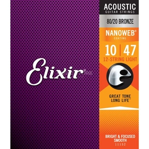 Струни для гітари Elixir 11152 Nanoweb 80/20 Bronze Acoustic 12-String Extra Light (10-47) (240666) зображення 1