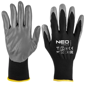 Захисні рукавиці Neo Tools комплект 12шт, поліестер з нітриловим покриттям, р.10, сіро-чорний (97-647-10) зображення 1