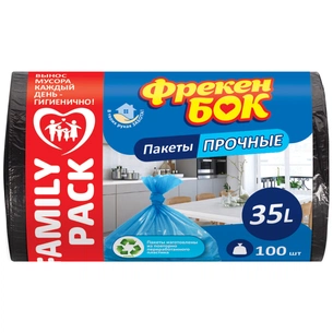 Пакети для сміття Фрекен БОК міцні Чорні 35 л 100 шт. (4820048480727) зображення 1