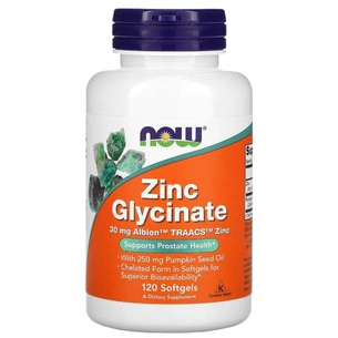 Мінерали Now Foods Гліцинат цинку, Zinc Glycinate, 120 гелевих капсул (NOW-01554) зображення 1