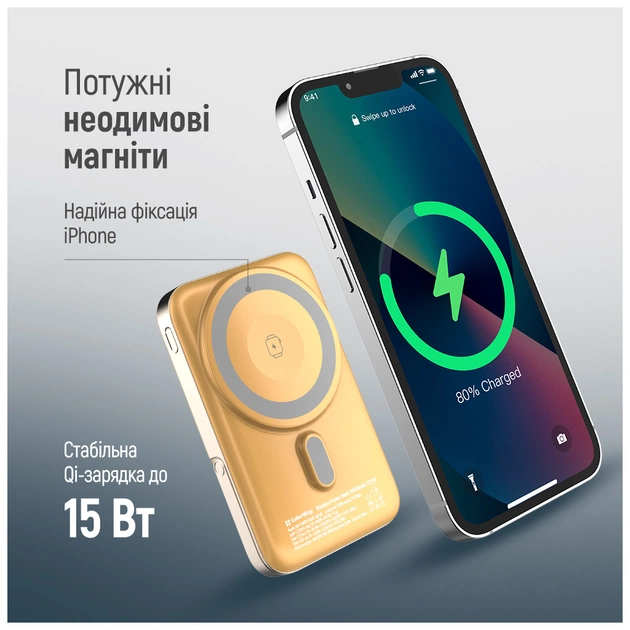 Батарея універсальна ColorWay 10 000 mAh PD/22.5W, 15W MagSafe & Watch Wireless Amber (CW-PB100LPA2Y-WPDD) - зображення 9