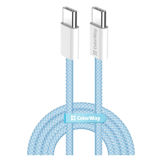 Дата кабель USB-C to USB-C 1.0m 60W 3.0А blue ColorWay (CW-CBPDCC061-BL) - изображение 1