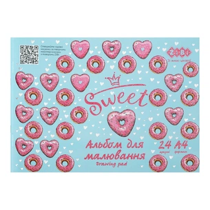 Альбом для малювання ZiBi Kids Line DONUTS А4 24 арк., 120 г/м2, на скобі, рожевий (ZB.1432-10) зображення 1