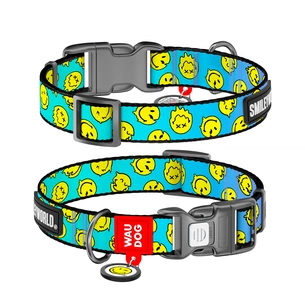 Нашийник для тварин WAUDOG Nylon з QR-паспортом "Смайли на блакитному", пластиковий фастекс XL (283-0182) зображення 1