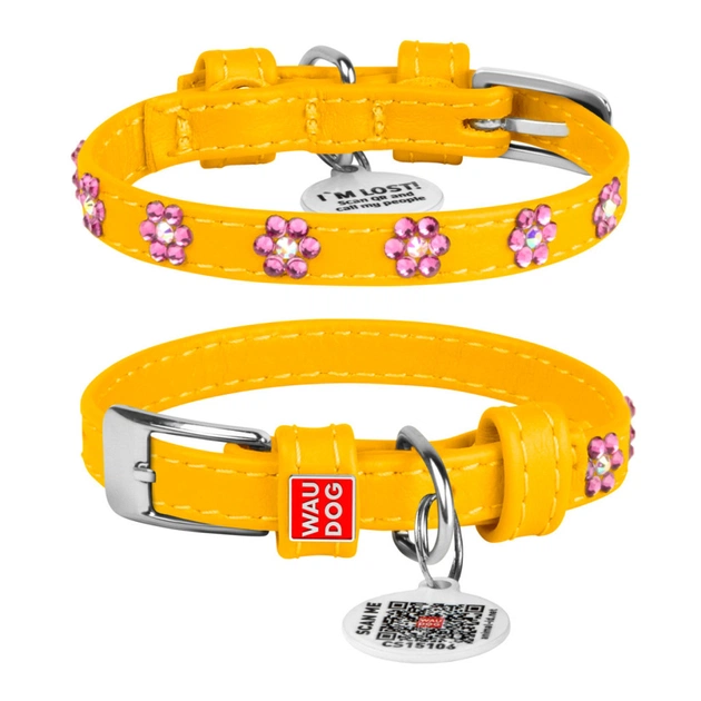 Нашийник для тварин WAUDOG Glamour з QR-паспортом "Квіти" XS Ш 15 мм Д 27-36 см жовтий (32848) - изображение 1
