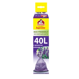 Пакети для сміття Помічниця З затяжками З ароматом лаванди Eco Friendly Supreme 40 л 12 шт. (4820212004957) зображення 1