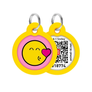 Адресник для тварин WAUDOG Smart ID з QR паспортом "Смайли на рожевому", коло 30 мм (230-0187) изображение 1