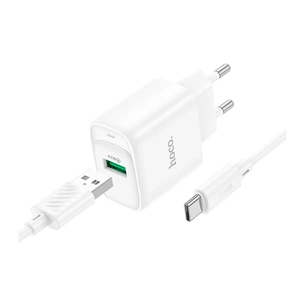 Зарядний пристрій HOCO C140A Smart USB QC3.0 + cable USB to USB-C White (6942007627832) зображення 1
