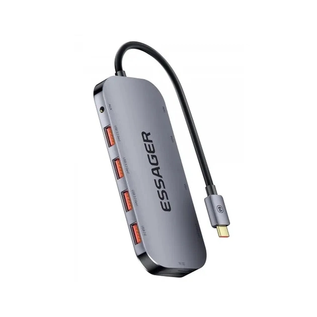 Концентратор Essager USB-C 11-in-1 USB 3.2 + USB 2.0 + HDMI + VGA + USB-C + RJ45 + SD/TF + audio (EHB11-FQ0G-Z) - зображення 1