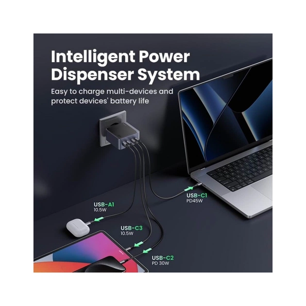 Зарядний пристрій Ugreen 4xUSB 100W (3xUSB-C+USB-A) Gan Nexode Fast Charger Grey X565 (35043) - зображення 4