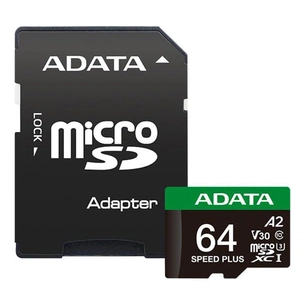 Карта пам'яті ADATA 64GB microSD class 10 UHS-I U3 V30 A2 Speed Plus (UD64GUI3V30A2SP-RA1) зображення 1
