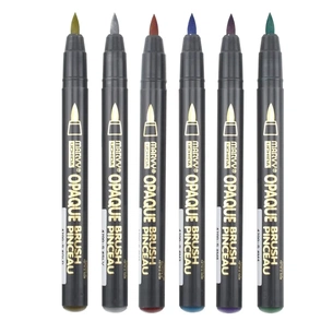 Маркер Marvy Набір маркерів на водній основі Opaque Brush, металіки, 6 кольорів (752481951820) picture 1