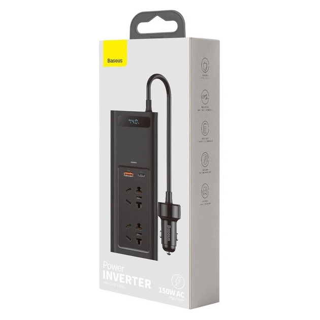Автомобільний інвертор 12V/220V 150W In-car Inverter, USB, Type-C, 0.4m Baseus (CRNBQ-A01) - зображення 5