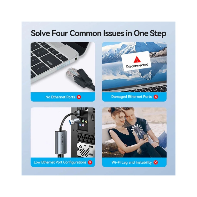 Перехідник USB-C + USB A to RJ45 Ethernet 1000Mbps 0.15m aluminum gray Vention (CFQHB) - picture 10