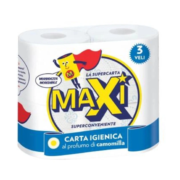 Туалетная бумага Maxi Household Ромашка 3 слоя 4 рулона (8011728070048) - изображение 1