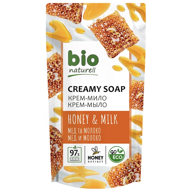 Жидкое мыло Bio Naturell Мед с молоком дой-пак 460 мл (4820168433658) - изображение 1