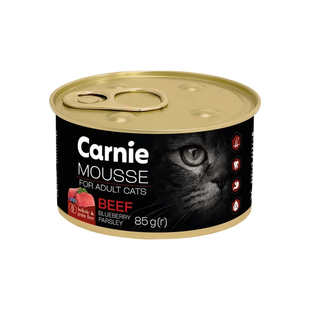 Паштет для кошек Carnie с говядиной, черникой, петрушкой и желе 85 г (4820255195513) - изображение 1