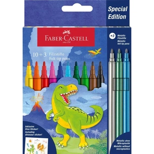 Фломастеры Faber-Castell Динозавр 10 цветов + 3 металлика + наклейки в картонной коробке (32962) изображение 1