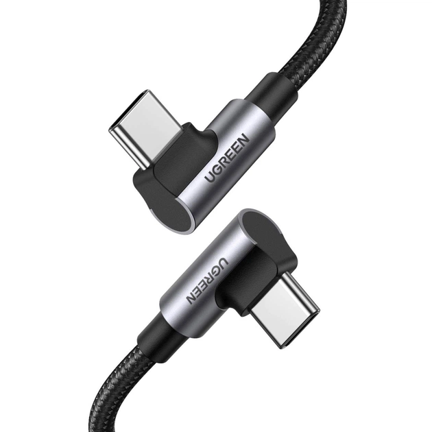 Дата кабель USB-C to USB-C 1.0m 100W (20V/5A) 90° corner braided black Ugreen (70696) - изображение 1