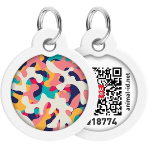 Адресник для тварин WAUDOG Smart ID з QR паспортом "Камо різнокольоровий", круг 30 мм (230-0206) зображення 1