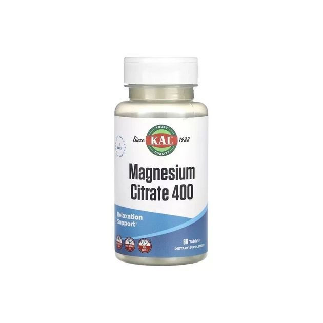 Минералы KAL Магний Цитрат, 400 мг, Magnesium citrate, 60 таблеток (CAL-13455) - изображение 1
