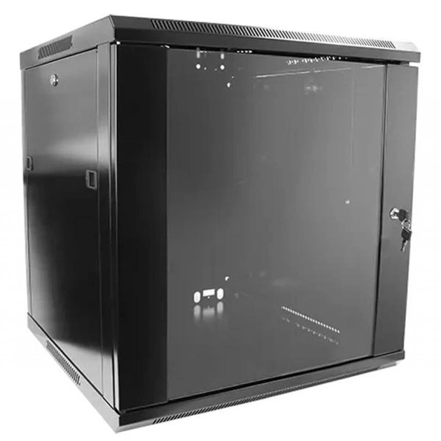 Шкаф настенный Hypernet 12U 19" 600x450, glass door, black (WMNC-12U-FLAT-BLACK) - изображение 1