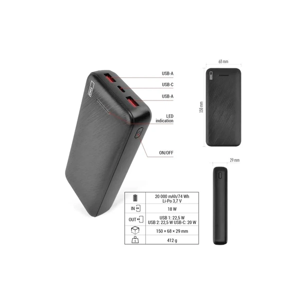 Батарея універсальна EMOS 20000mAh AlphaQ3, 22.5W, black (B0572B) - picture 10