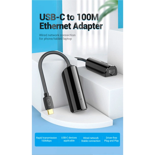 Перехідник USB-C to RJ45 Ethernet 100Mbps Vention (CFABB) - picture 2