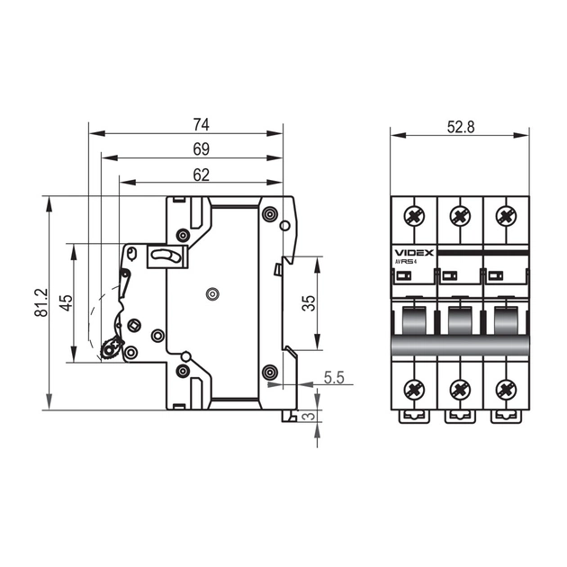 Автоматичний вимикач Videx RS4 RESIST 3п 20А С 4,5кА (VF-RS4-AV3C20) - зображення 4