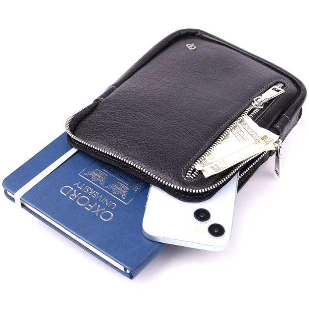 Сумка Grande Pelle Бананка з зернистої натуральної шкіри Чорна (22879) - зображення 9