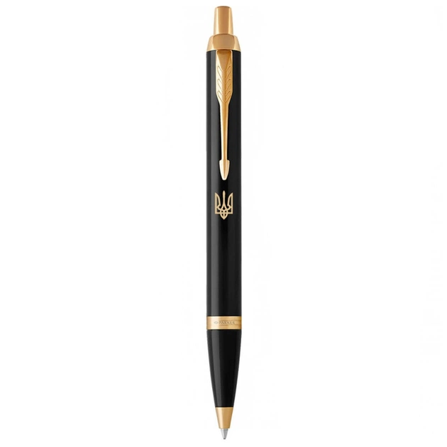 Ручка шариковая Parker IM 17 UKRAINE Black GT BP Трезубец (22032_TR) - изображение 1