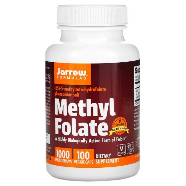 Витамин Jarrow Formulas Метилфолат, 1000 мкг, Methyl Folate, 100 вегетарианских кап (JRW-30008) - изображение 1