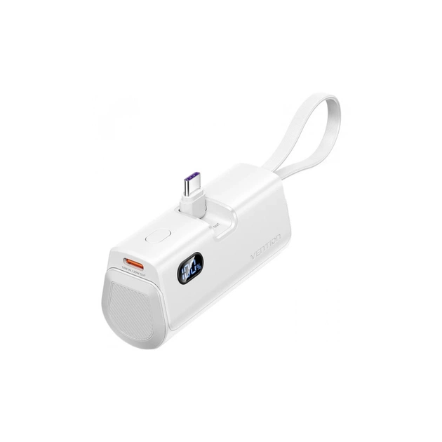 Батарея универсальная Vention 4800mAh 22,5W PD, USB-C In/Out, LED display, with built-in USB-C cable White (FHQW0) - изображение 1