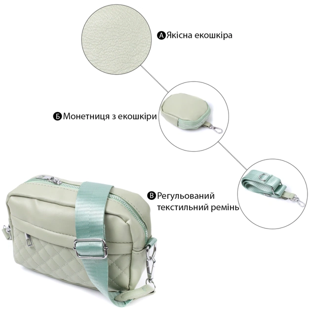 Сумка Vintage Женская кросс-боди с монетницей из экокожи Фисташковая (22797) - изображение 4