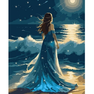 Картина по номерам Santi Дівчина і хвилі ночі, 40*50см, LED підсвітка (955105) зображення 1