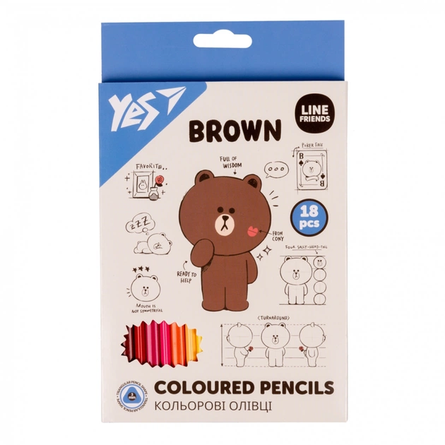Олівці кольорові Yes 18 кол. Line Friends (290712) - зображення 1