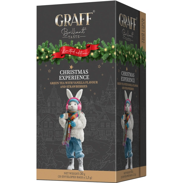Чай Graff Christmas Experience Зелений байховий з полуницею та ароматом ванілі 20 саше по 1.5 г (4820279611396) - изображение 1