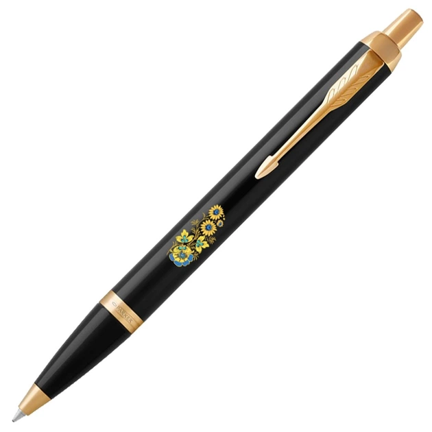 Ручка шариковая Parker IM 17 UKRAINE Black GT BP Цветы (22032_T1050u) - изображение 3