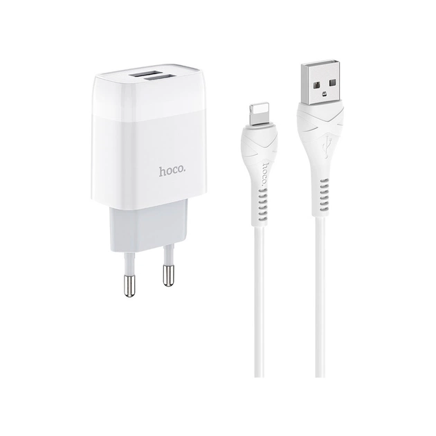 Зарядное устройство HOCO C73A Glorious 2xUSB + cable USB to Lightning White (6931474713056) - изображение 1