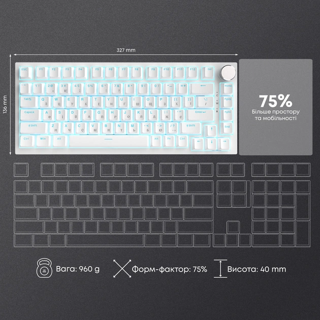 Клавіатура Ajazz AK820 Red Switch White USB-C (AK820-R-W) - зображення 13