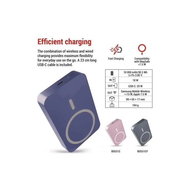 Батарея універсальна EMOS 10000mAh WI1046, 20W, Wireless, blue (B0551BL) - picture 12